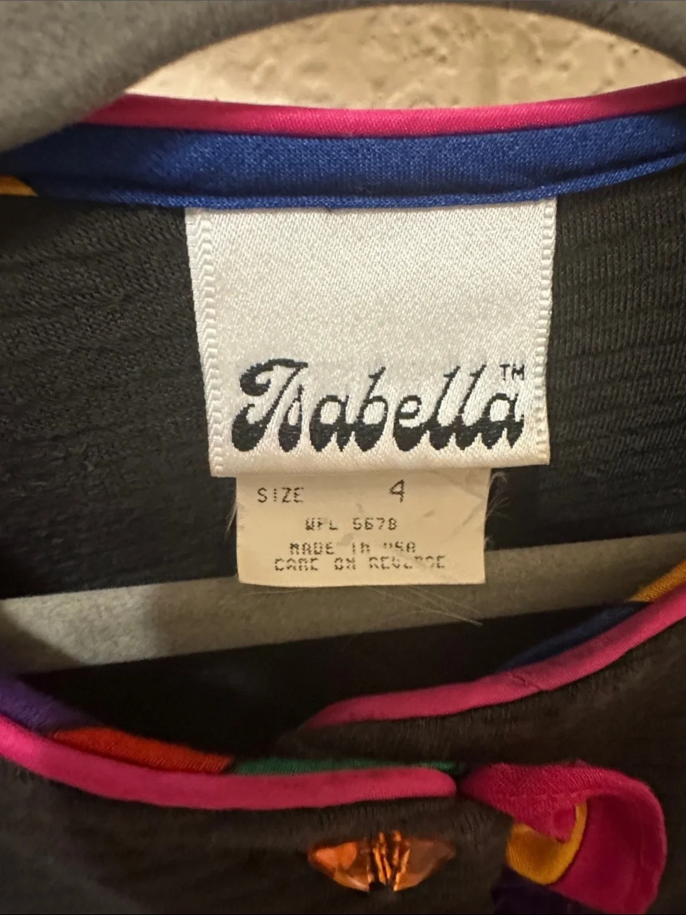 Vintage Abella Black Quilted Jacket with Rainbow Ruffle Trim